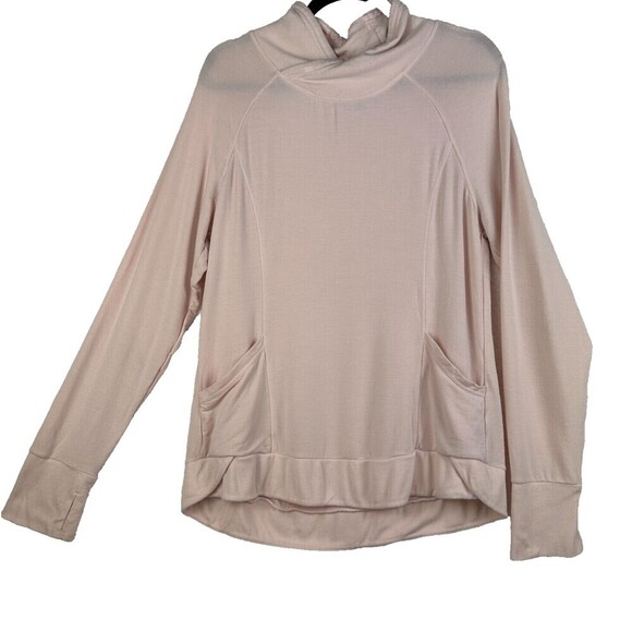 2/$30 Yogalicious Pullover Sweatshirt Size L Pink Stretch Funnel Neck Lounge - Picture 1 of 10